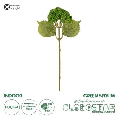 GloboStar® Artificial Garden GREEN SEDUM BRANCH 21336 Τεχνητό Διακοσμητικό Κλαδί Πράσινο Σέδο Y38cm
